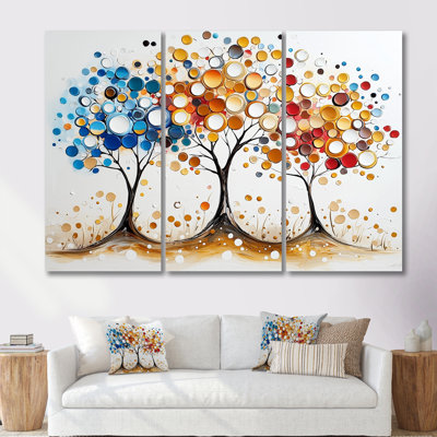 Automne orange et bleu arbre saisons reflets III - ensemble de salon abstrait Mid-Century Wall Art