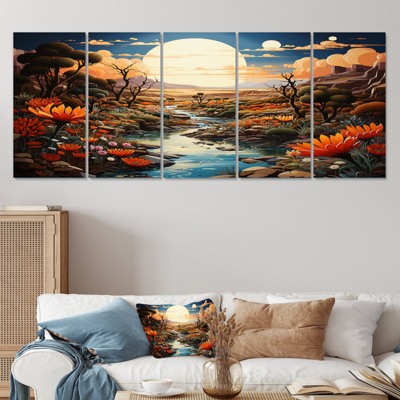 «Native Desert Oasis Blooms II - Désert», ensemble d'art mural 5 pièces, H 28 po x l 60 po