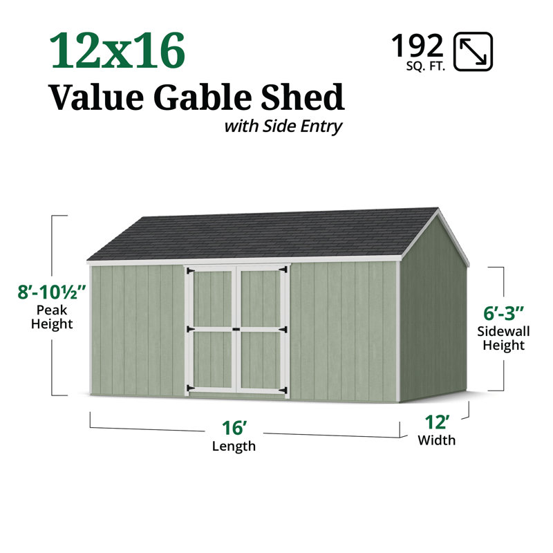 Value Gable Shed With Side Entry, 106.5'' H x 144'' W x 192'' D, Yes