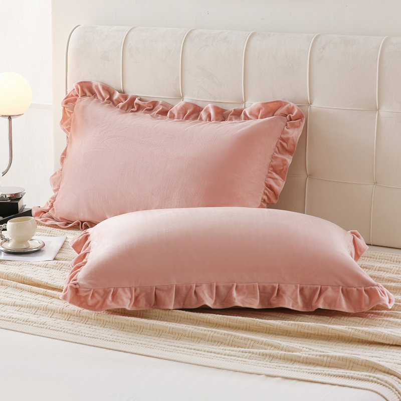 Pink Ruffle Pillow Cases Pink Velvet Pillow Cases 20x30 Inches Standard Size Boho Pillow Case Cover Soft and Luxurious Blush Pink Pillowcases with Pocket Closure