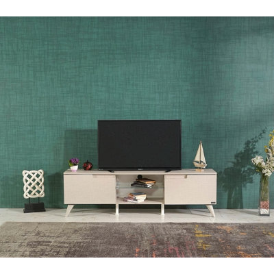 Meuble télé Furnishome Store Denver Mid Century Modern 2 armoires 1 porte 1 tablette en verre