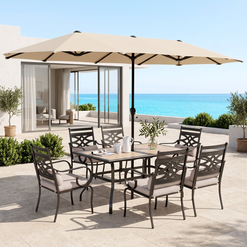 Ensemble repas pour 6 personnes avec table rectangulaire et coussins inclus, Rouge