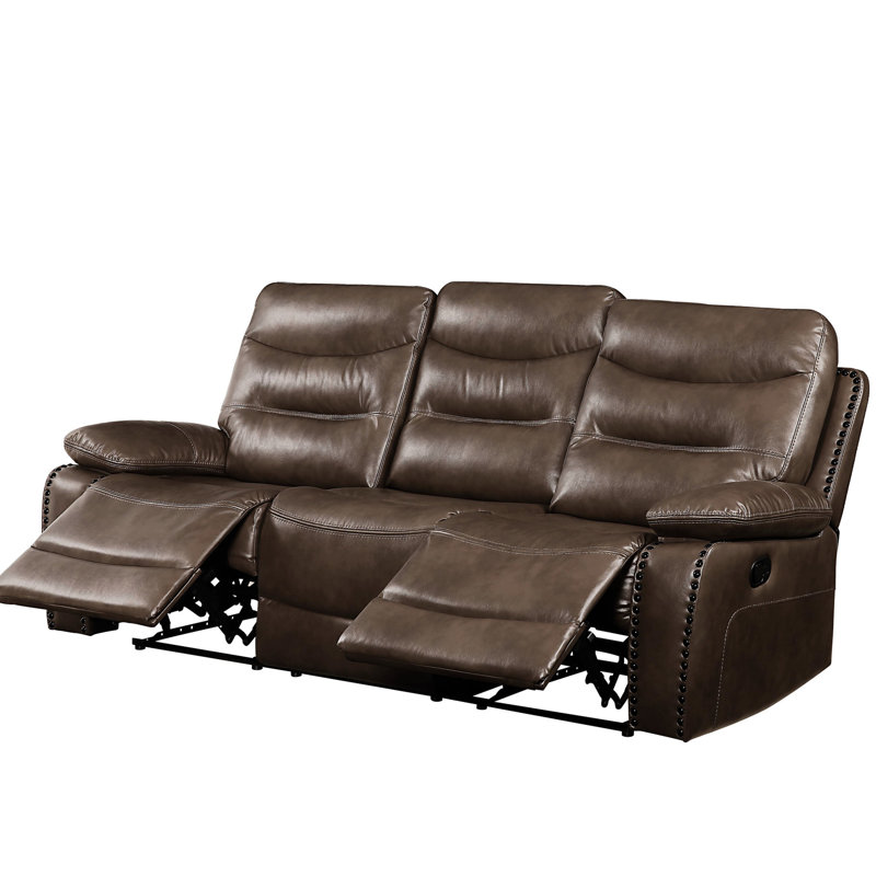 Fauteuil inclinable luxueux en cuir gélifié brun avec mécanisme confortable et inclinable - 3 sièges et coussins d'accoudoirs