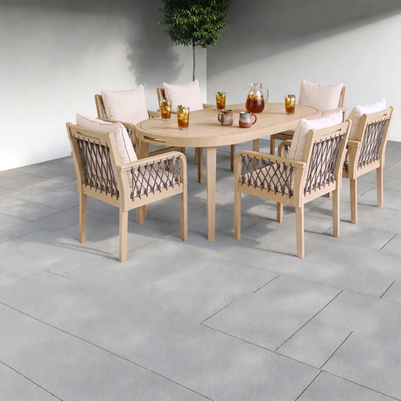 Morceaux de salle à manger en bois d'acacia, fauteuils en corde, ensemble d'extérieur moderne