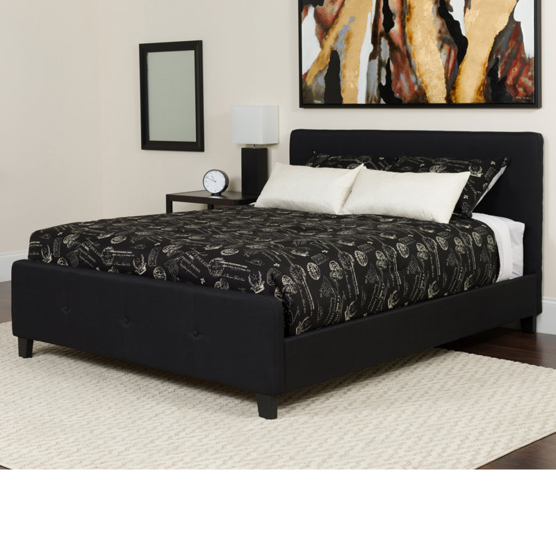 Black Queen Upholstered Platform Bed with Tufted Headboard