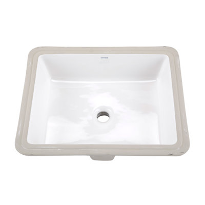 Lavabo de salle de bain blanc rectangulaire en porcelaine vitrifiée à montage sous plan avec débordement