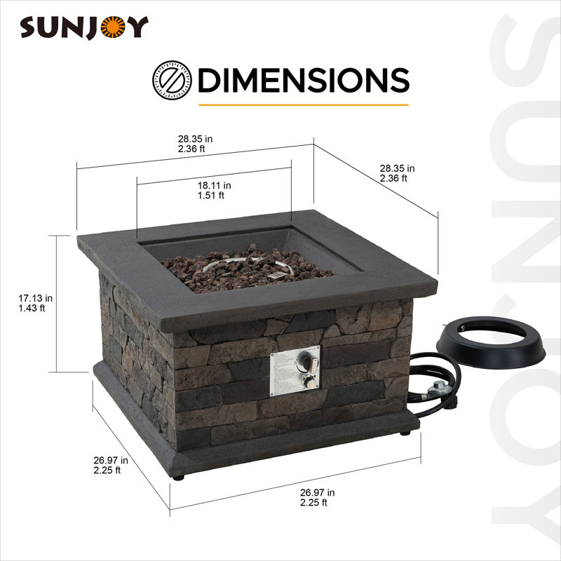 Table de foyer d'extérieur au gaz propane sans fumée 28 pouces avec support pour réservoir de propane et pierres de lave Sunjoy
