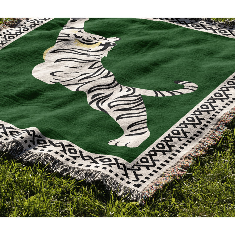Jeté de lit Kat Tiger, L 80 po x l 60 po, Vert / blanc cassé