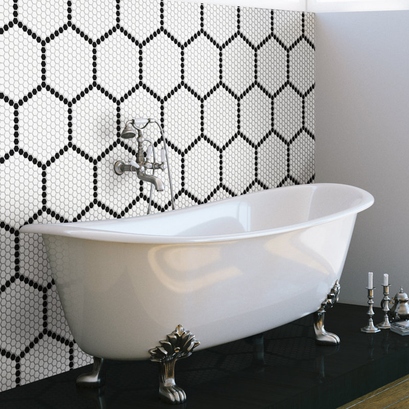 Metro Geo 1" Hex Matte White with Black Edge 10-1/2" x 11-5/8" Porcelain Mosaic Tile