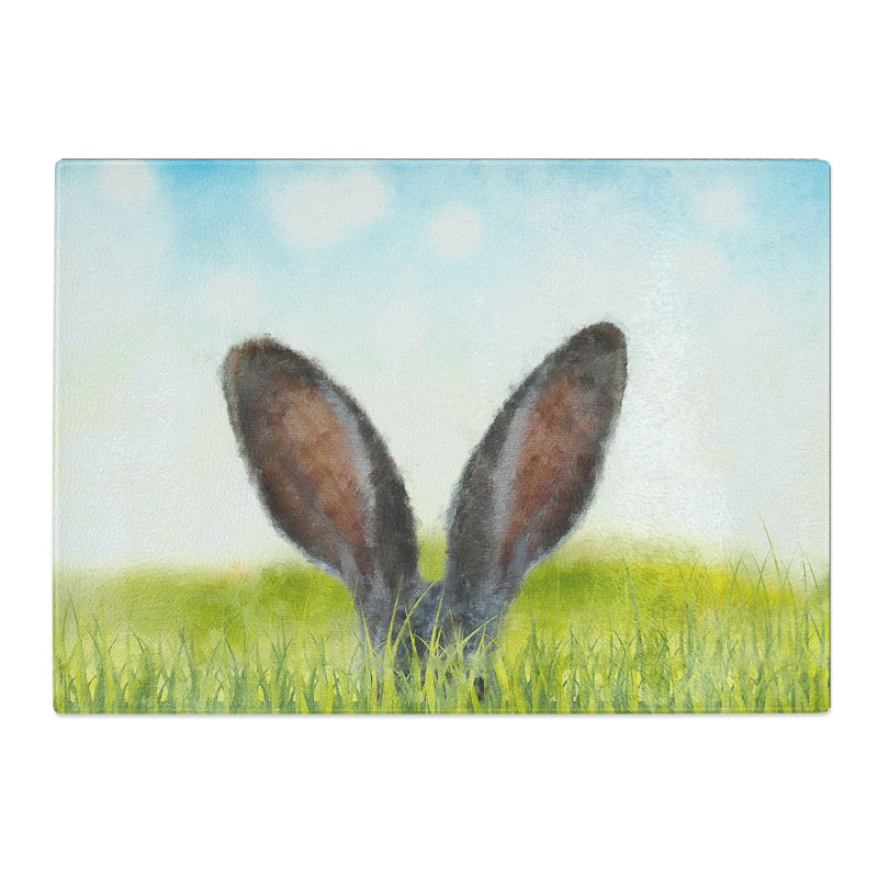 Tempered Glass Ears of a Hare in the Grass Chopping Board, 20 cm x 28.5 cm