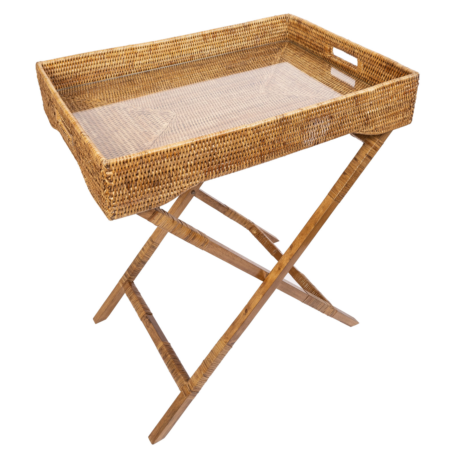 Artifacts Rattan Tray Top End Table, Honey Brown