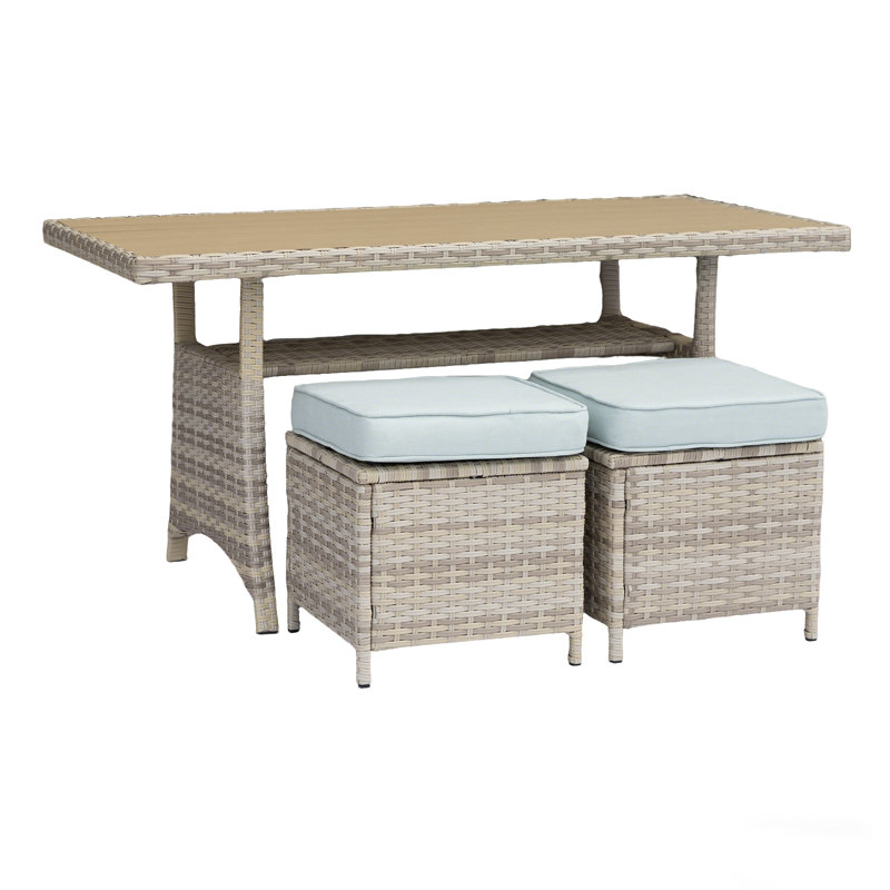 Patio Dining Table with Ottomans