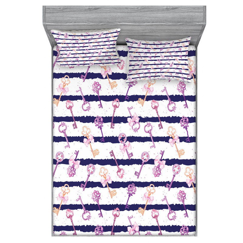 Microfiber Striped Sheet Set, Queen Sheet Set with Fitted Sheet