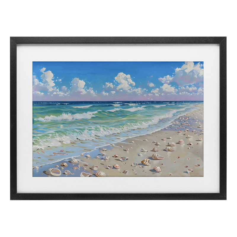 Shells Awash on Shore, reproduction encadrée sous verre, design par LSR Design Studio, H 14 po x l 20 po, Cadre noir minuit