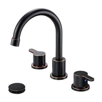 Robinet de lavabo de salle de bain surdimensionné en bronze huilé à 2 poignées et 3 trous à 360 ° avec évier pivotant à 360 ° avec ensemble de bonde escamotable