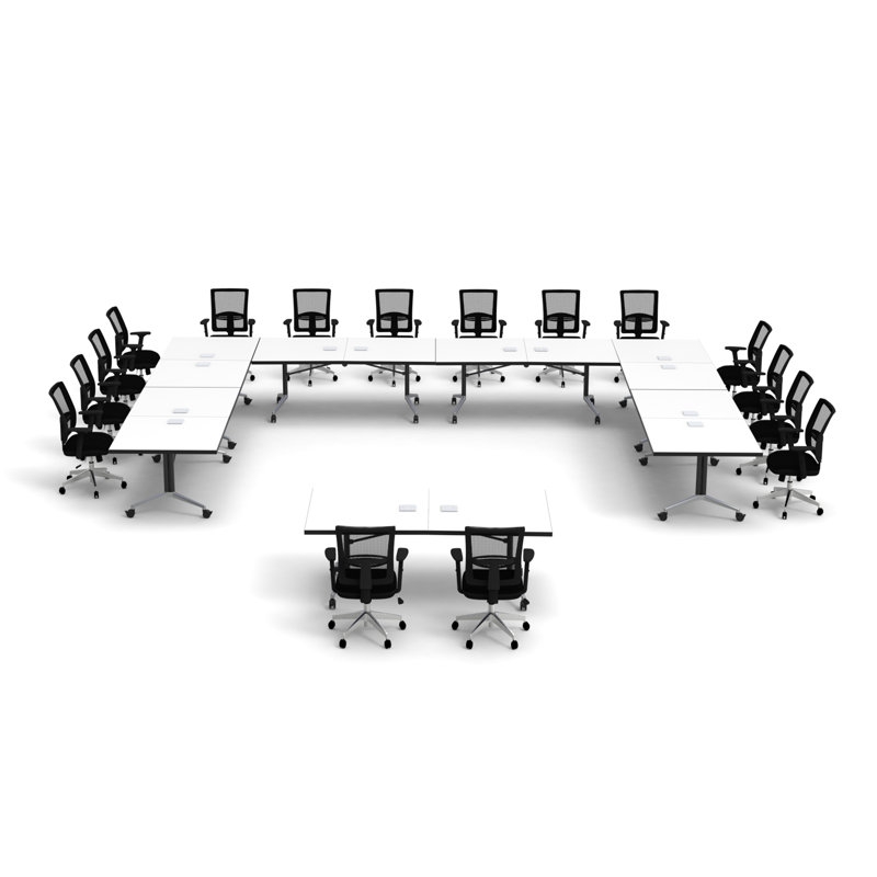 Rectangle 16 Person Flip Top 72'' L Modular Training Table and Chair Set with Casters and Modesty Panel and Cable Management