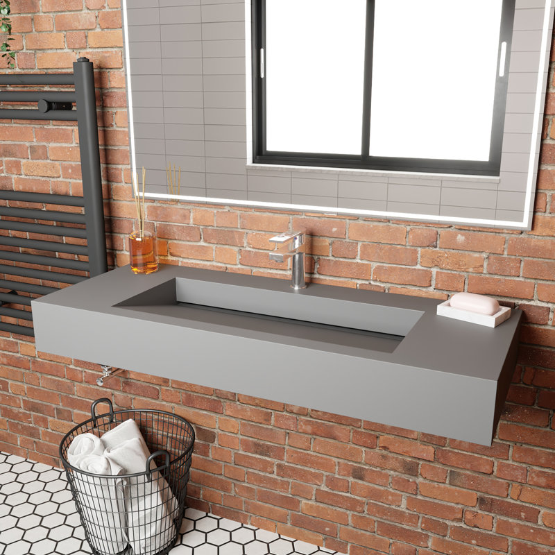 Pyramid 48'' Solid Surface Rectangular Vessel Bathroom Sink, Gray