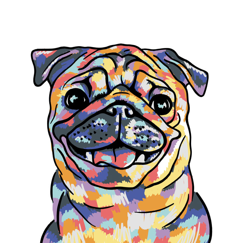 Rainbow Pug - reproduction sur toile tendue, H 12 po x l 12 po