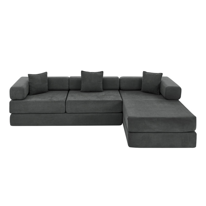 Canapé modulaire de 108 po avec méridienne en forme de L, canapé-lit désossé à assise profonde, canapés à compression en éponge sans assemblage, canapé-lit pliant moderne avec dossier amovible (gris)
