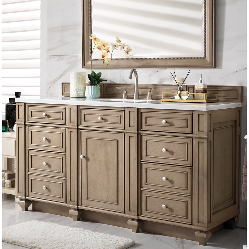 Bristol 60'' W Single Vanity, Ethereal Noctis, 8" Widespread, Whitewashed Walnut