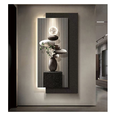 Décoration murale à DEL texturée 3D de style zen, empilement de pierres pour entrée.