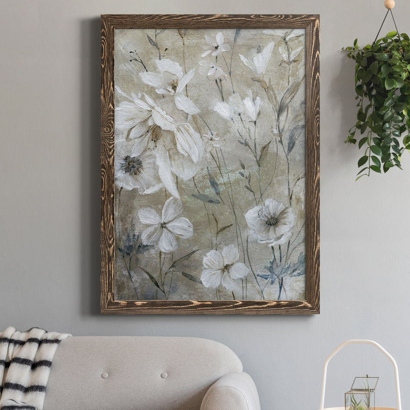 Wildflower White - Toile encadrée de qualité supérieure - prête à être accrochée, Noyer, H 24 po x l 18 po x P 1,5 po