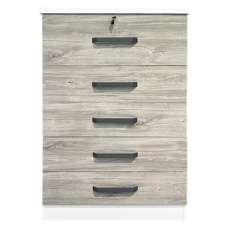 Commode avec commode à tiroirs profonds et verrous de grands tiroirs 31,5 po, Gris / chêne
