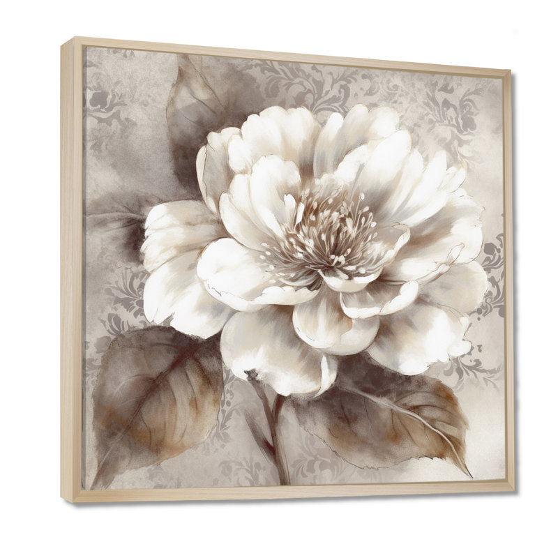 Pivoines grises sur branche III - pivoines, art mural sur toile, H 30 po x l 30 po x P 1 po, Cadre flottant érable