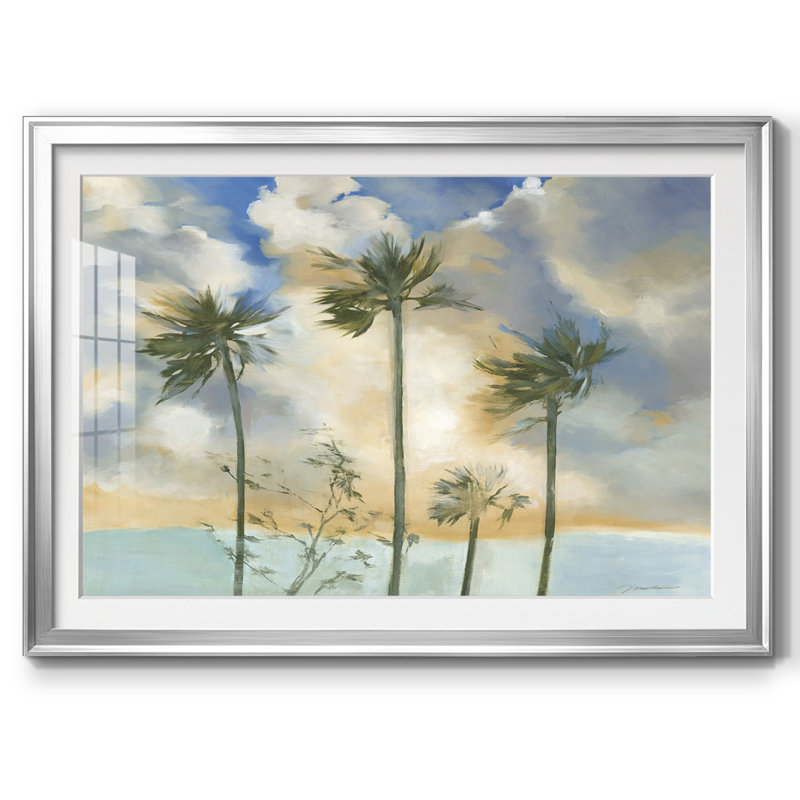 Palmiers dans le vent, impression encadrée avec biseau mat et verre, Argent, H 30 po x l 44 po x P 1,5 po