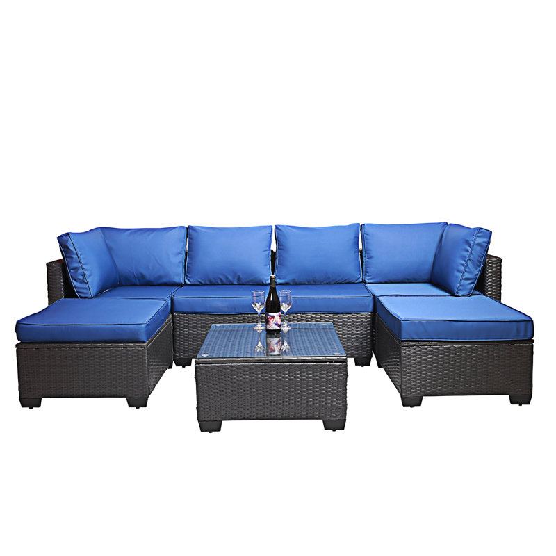 Ensemble de canapé d'extérieur 7 pièces 7 pièces, Bleu, Noir