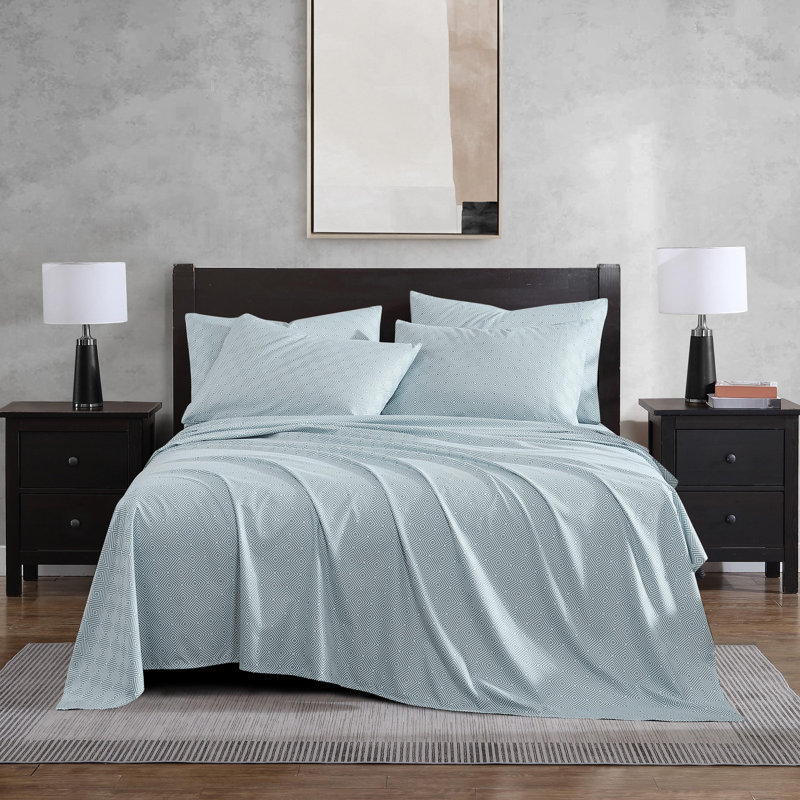 Twin XL Diamond Printed Green-Gray Microfiber Sheet Set