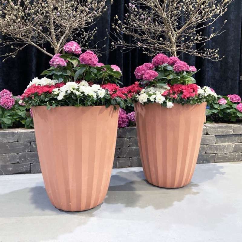 Crescent Garden Pleat Modern Round Pot Planter, Weathered Terracotta, 32" H x 27" W x 27" D