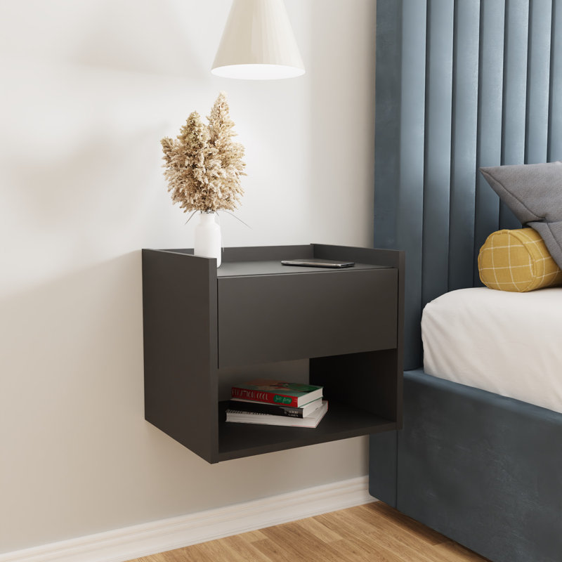 Beare 43cm W Manufactured Wood Bedside Table, Anthracite