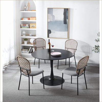 Noir et noir Ensemble de 4 chaises de salle à manger pour adultes, en ardoise et en sennit tissé gris ardoise