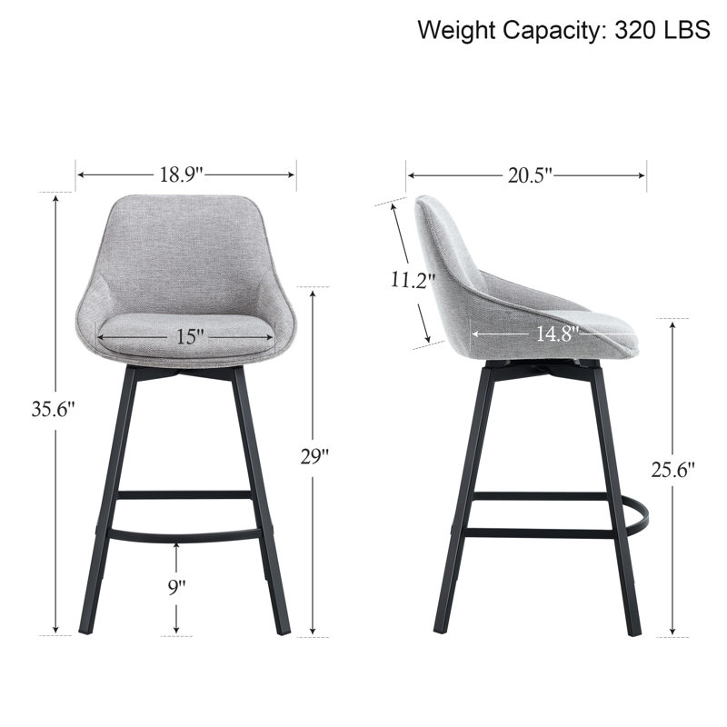 Absalom Swivel Upholstered 25.6'' Linen Counter Stool with Metal Frame, Gray