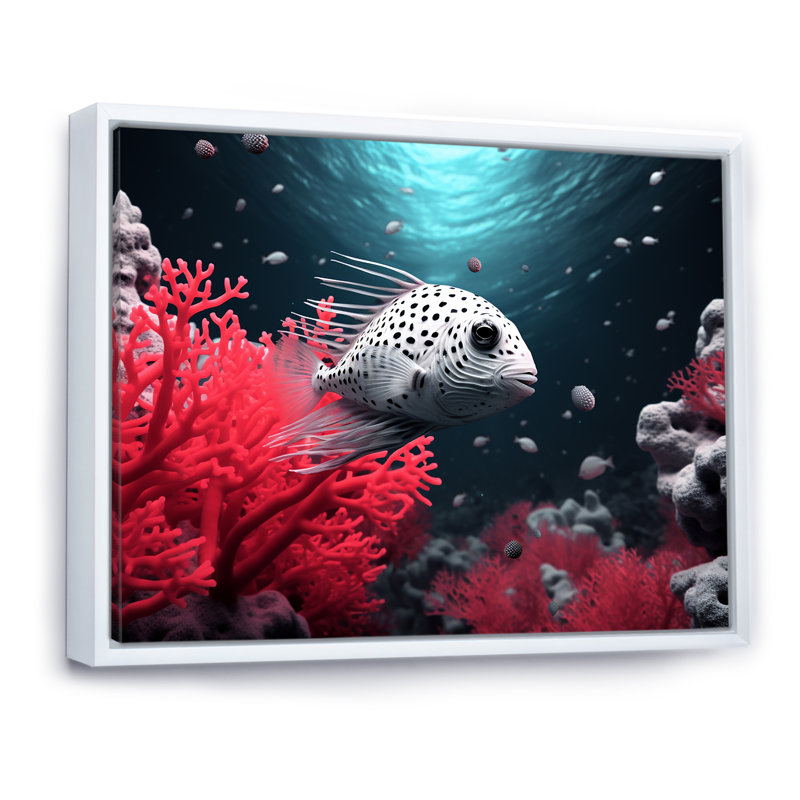 «The Graceful Pufferfish» sur toile, H 24 po x l 32 po x P 1 po, Cadre flottant blanc
