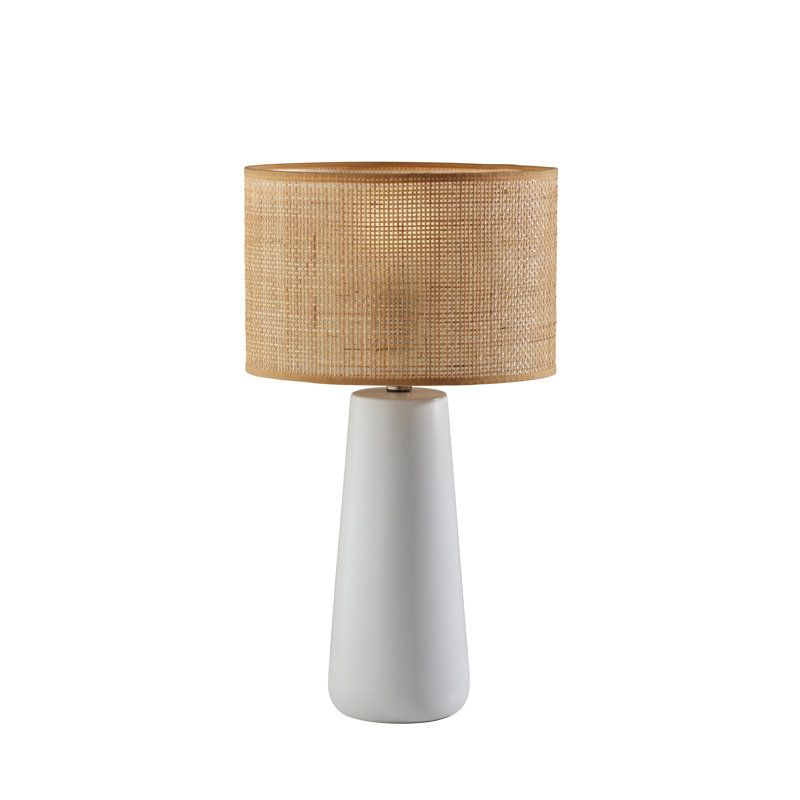 Lampe de table Piazza, Blanc, Rotin naturel avec Garniture beige, H 30 po x l 16 po x P 16 po