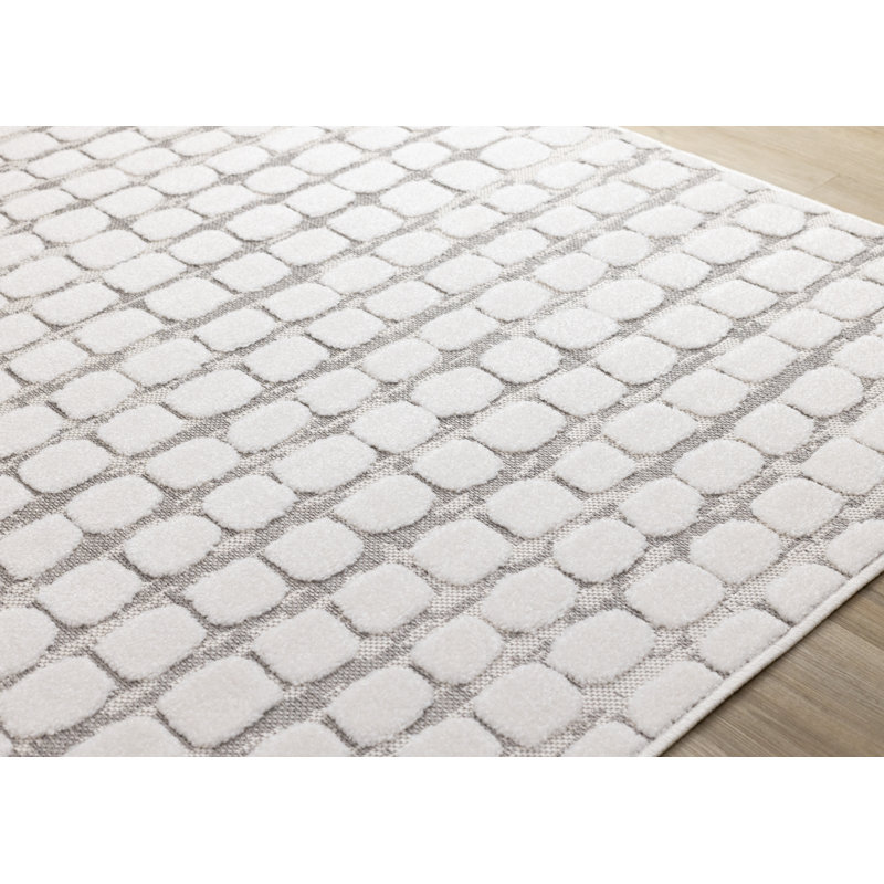 Tapis texturé moderne blanc, 6 pi 7 po x 9 pi 6 po