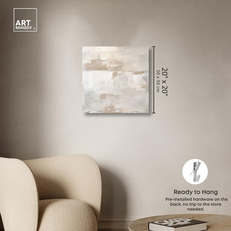 Arid Hues Beige and White Abstract Canvas Art, 20" x 20"