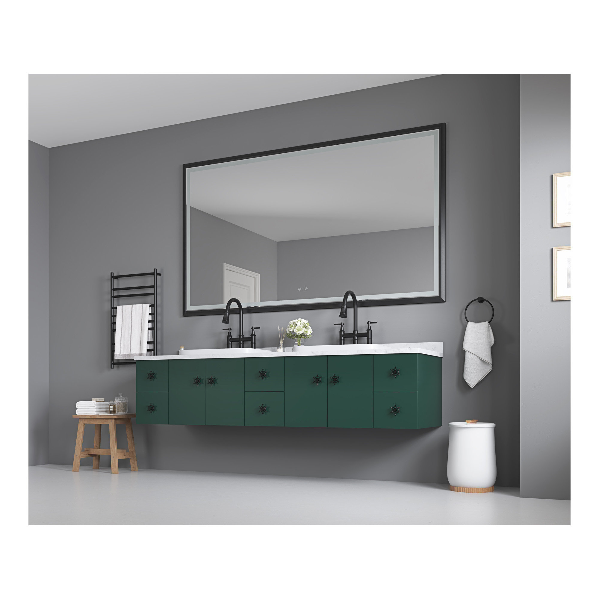 LIYU 84in. W x 48in. H Oversized Rectangular Framed LED Mirror Anti-Fog ...