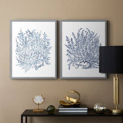 «Summer Herb Garden Sketches I», reproduction encadrée de qualité supérieure - prête à être accrochée - aucun clou requis - aucun clou requis