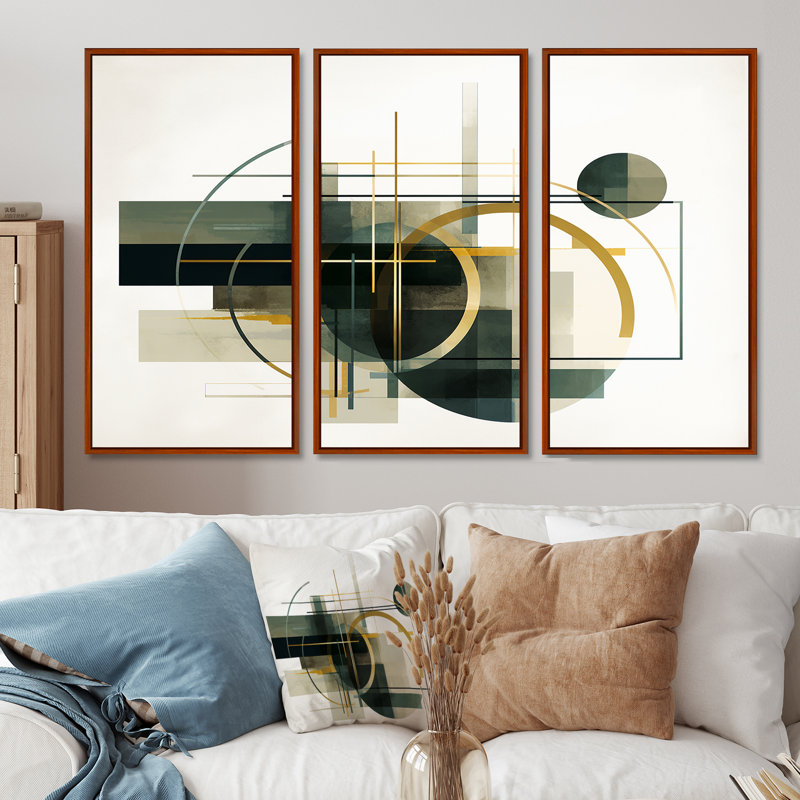 Ensemble de salon Emerald Gold Retro Geometrics - Minimalisme, Cadre flottant brun, H 32 po x l 48 po x P 1 po