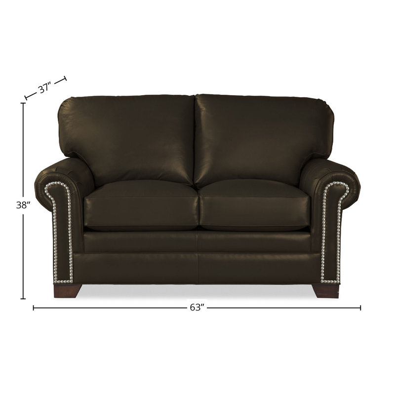 Copola 63" Genuine Leather Rolled Arm Loveseat, Dark Brown Genuine Leather