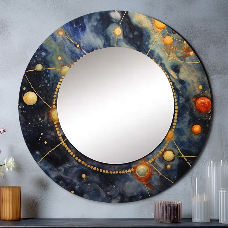 Bleu bleu, univers galactique - miroir mural Comets, miroir décoratif rond bleu, impression d'art en métal, 23 po x 23 po