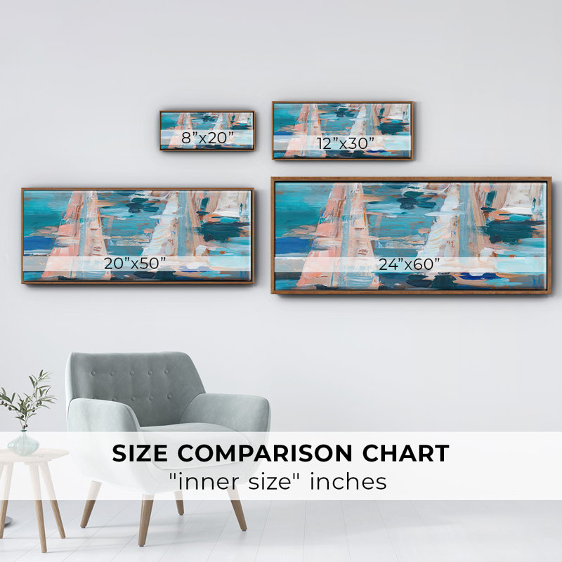 Pop Regatta I, Pas de tapis, H 24 po x l 60 po x P 1,5 po, Toile encadrée noyer flottant