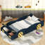 Lit simple en forme de voiture de course avec rangement et durabilité - bleu foncé + jaune, fabrication en bois pour la chambre à coucher-1720005286-1720005285