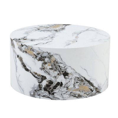 Simple White Marbletexture Round Mdf Coffee Table: 23.6" Diameter × 11.8" Height, Modern Minimalist Style, Perfect For Living Room, Apartment & Home Decor.No Need Assembly.