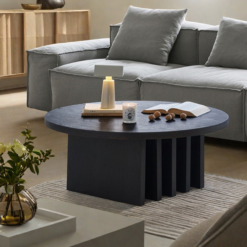 Table basse ronde en bois massif Wabi-sabi, H 15,74 po x L 35,43 po x l 35,43 po