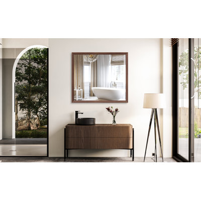 Miroir rectangulaire surdimensionné, 40 po x 36 po x 0,6 po, cadre en aluminium, miroir mural 1 pièce, noyer, grand miroir de salle de bain moderne avec verre antidéflagrant