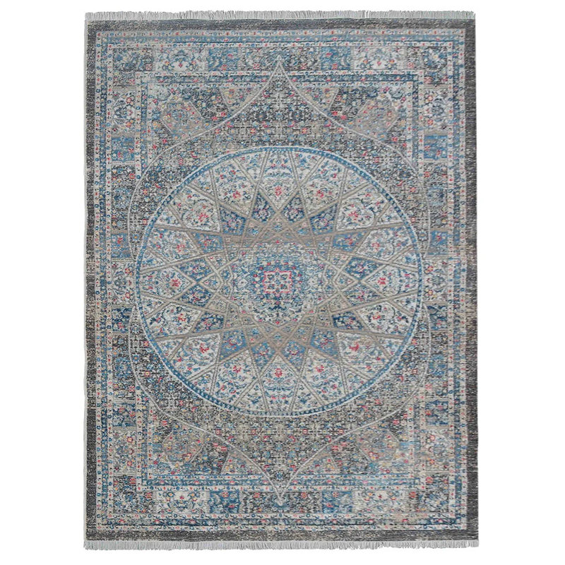 Beier Area Rugs for Living Room Bedroom, Machine Washable Rug, Indoor Floor Machine Woven Cross weave Polyester Area Rug – Gray & Blue Color | Oriental Design